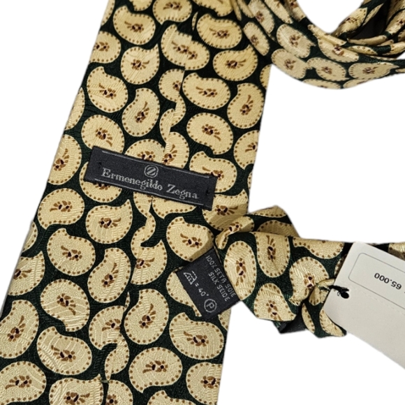 🆕ERMENEGILDO ZEGNA Green/Yellow Paisley Silk LUXURY Tie ITALY - Picture 3 of 5